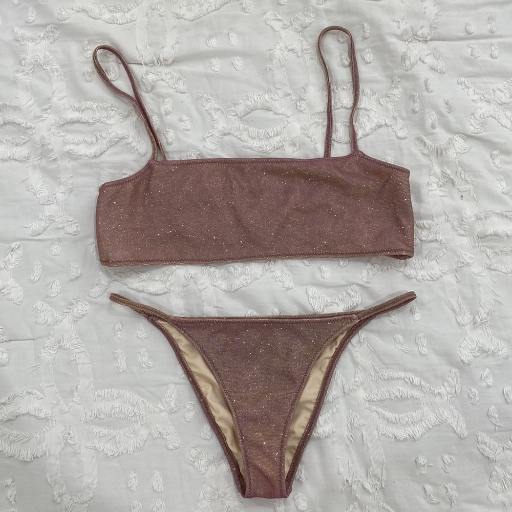 Pacsun Pink Sparkly Bathing Suit Set (Small Bottoms & Medium Top)